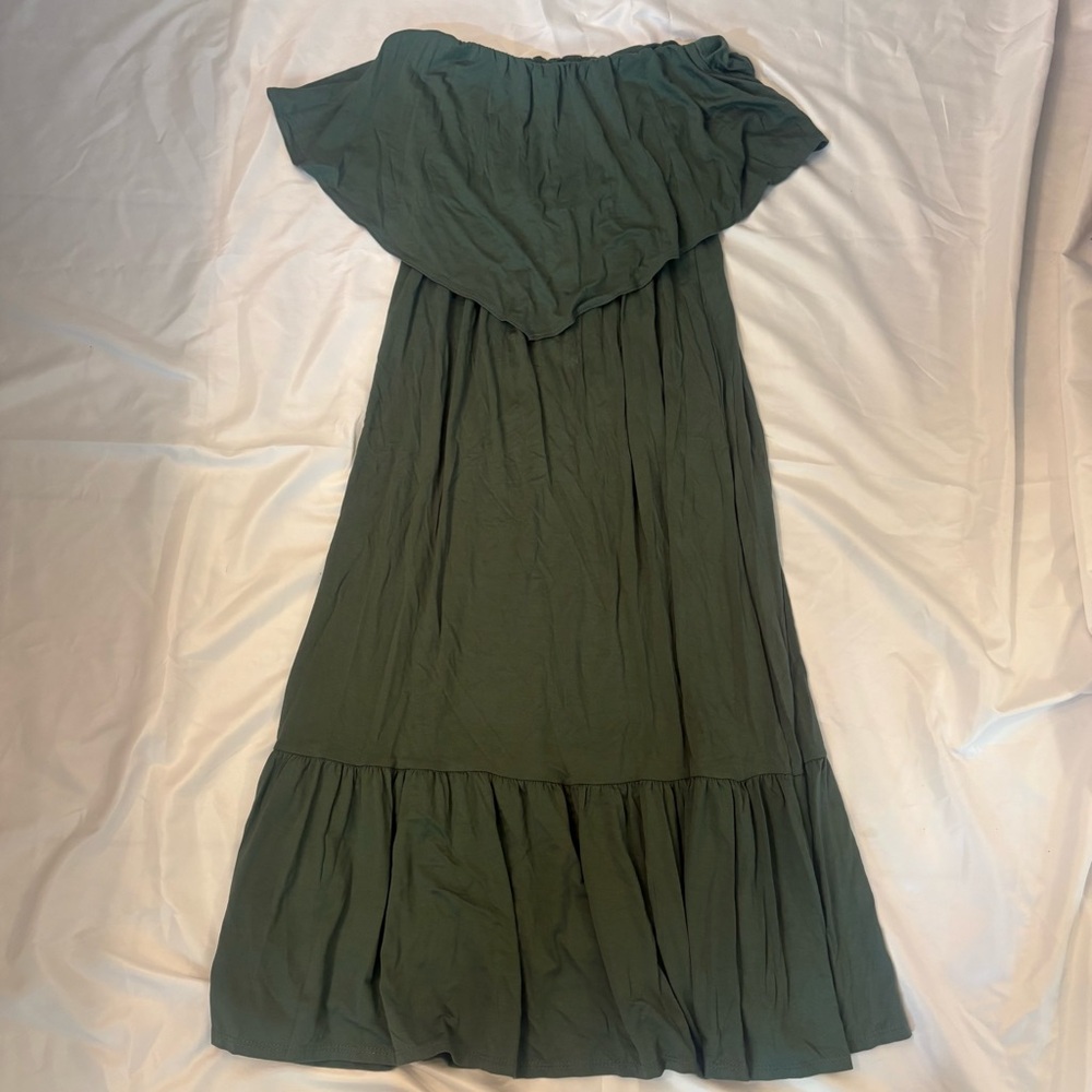 Rolla Coster Women’s Small Strapless Olive Breeze Off-Shoulder Midi Dress